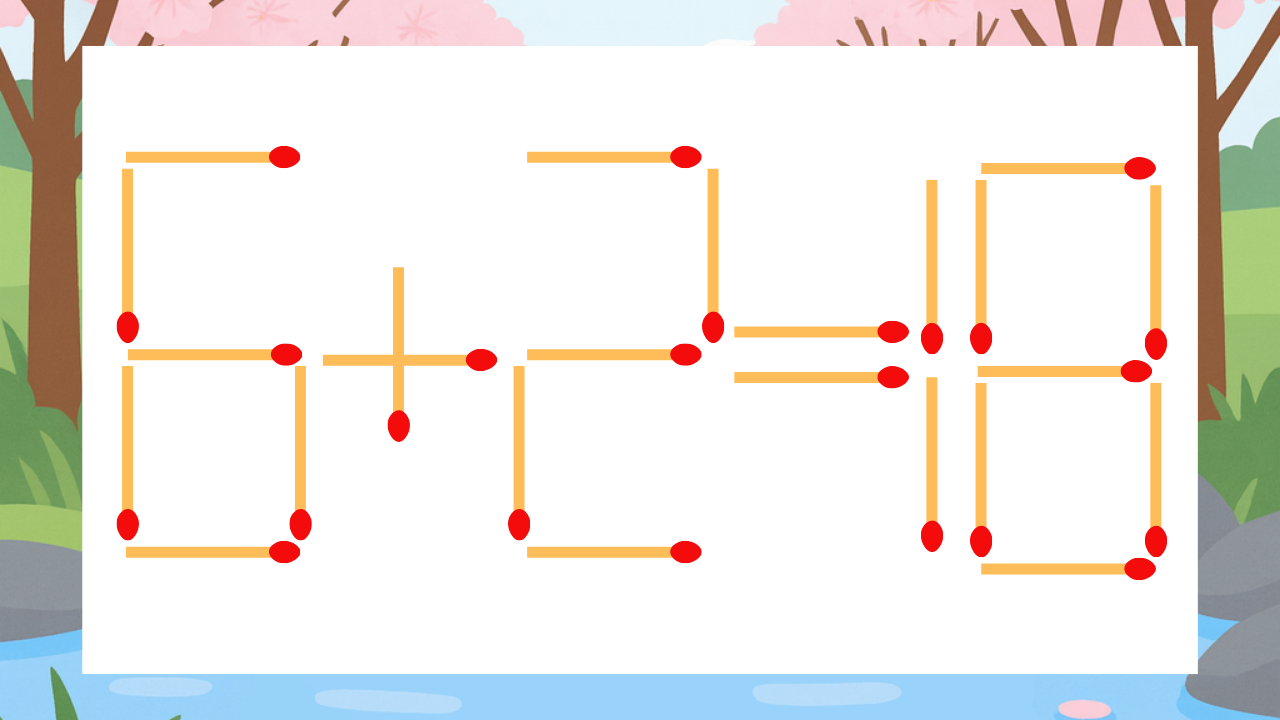 【マッチ棒クイズ】1本だけ動かして正しい式に：6+2=18？の問題イメージ