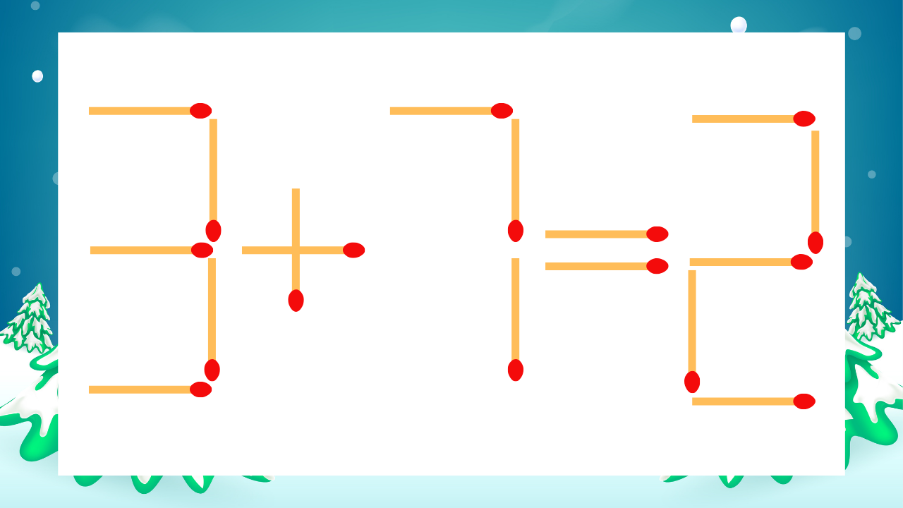 【マッチ棒クイズ】1本だけ動かして正しい式に：3+7=2？の問題イメージ
