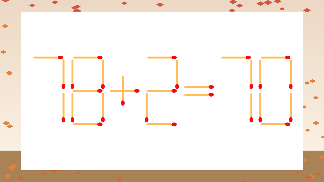 【マッチ棒クイズ】1本だけ動かして正しい式に：78+2=70？