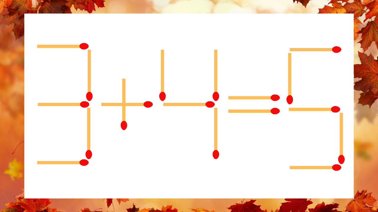 【マッチ棒クイズ】1本だけ動かして正しい式に：3＋4＝5？