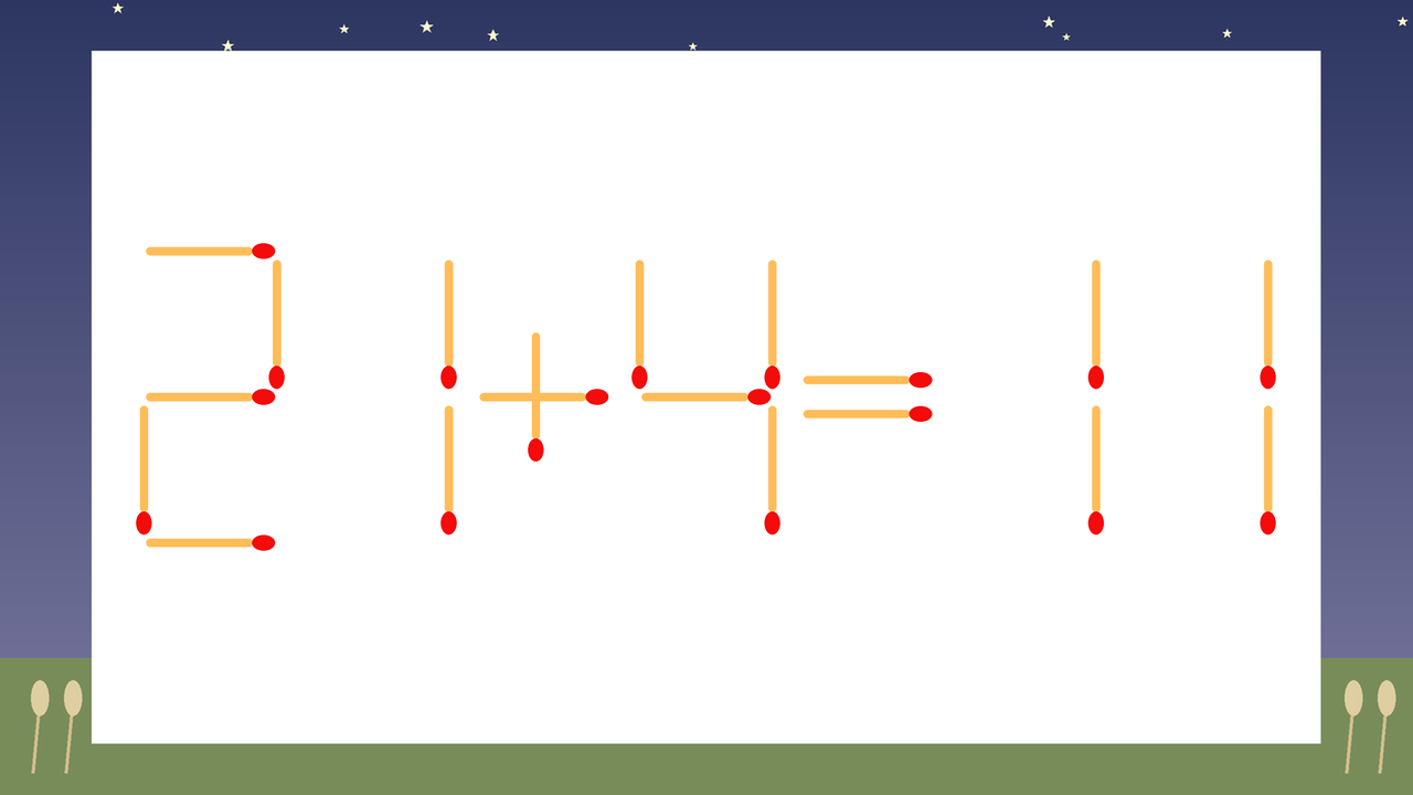 【マッチ棒クイズ】1本だけ動かして正しい式に：21+4=11？