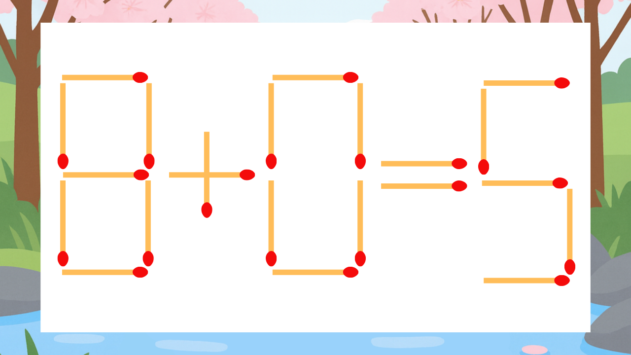 【マッチ棒クイズ】1本だけ動かして正しい式に：8+0=5？