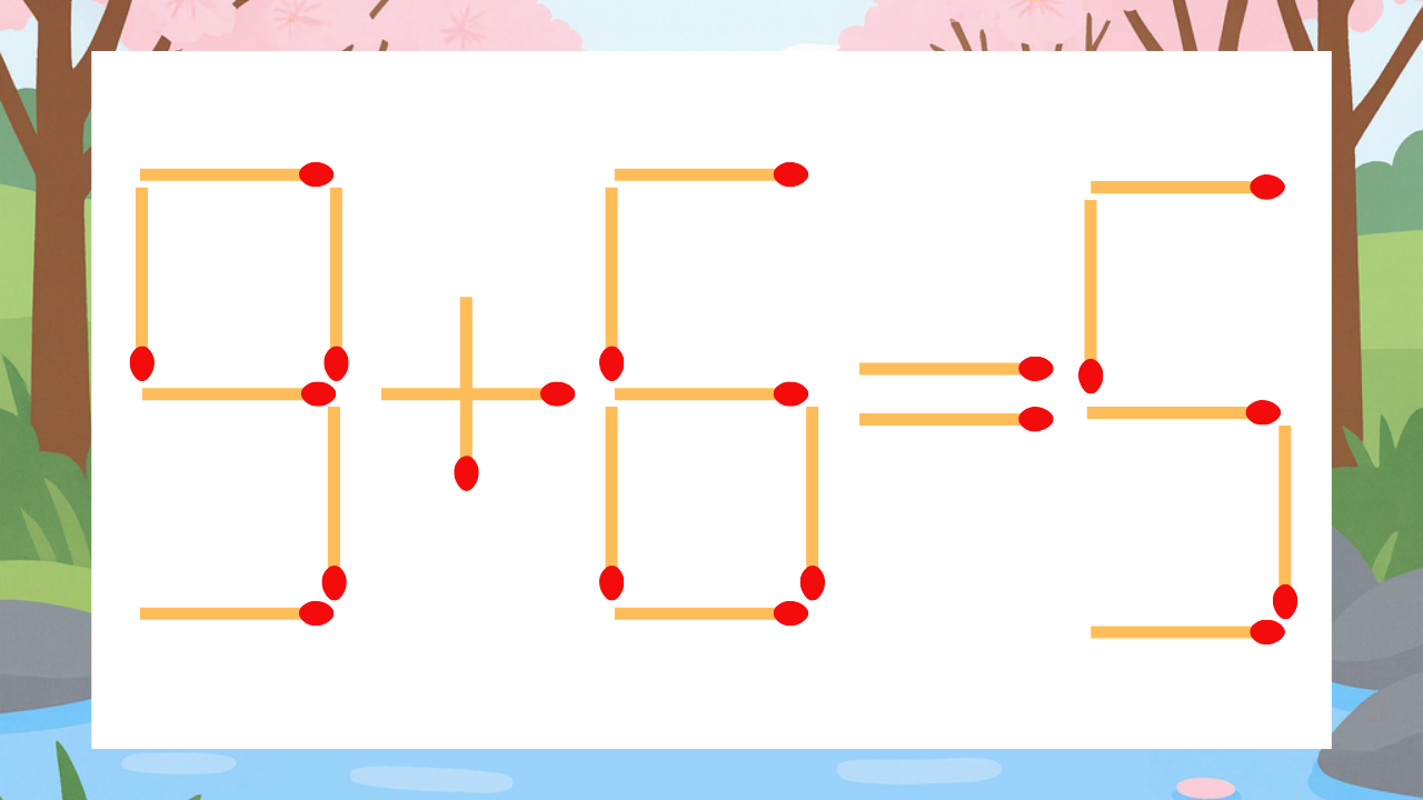 【マッチ棒クイズ】1本だけ動かして正しい式に：9+6=5？