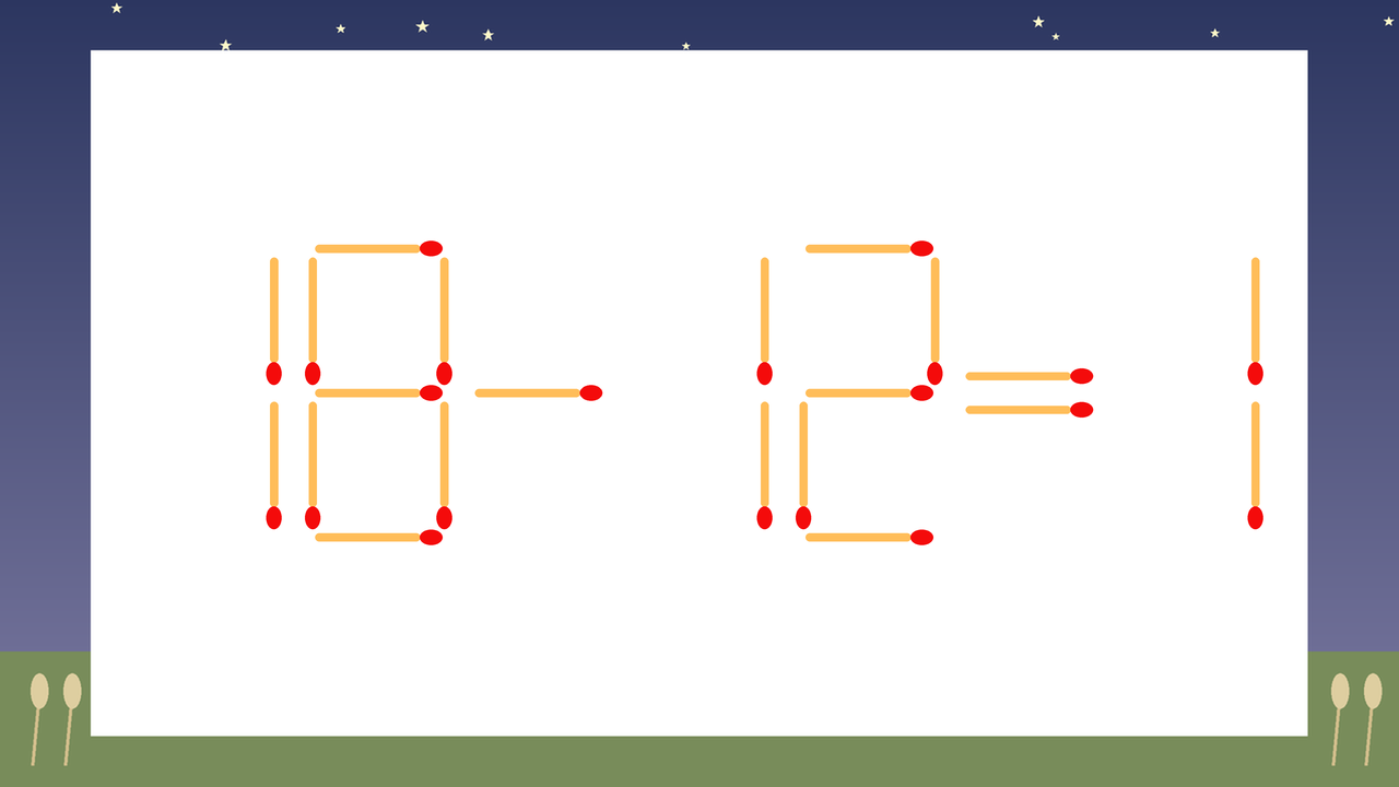 【マッチ棒クイズ】1本だけ動かして正しい式に：18-12=1？の問題イメージ