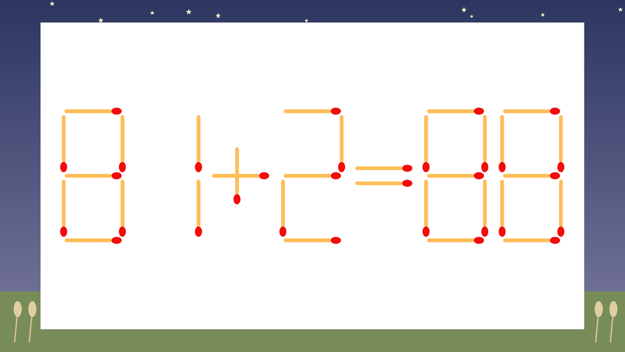 【マッチ棒クイズ】1本だけ動かして正しい式に：81+2=88？