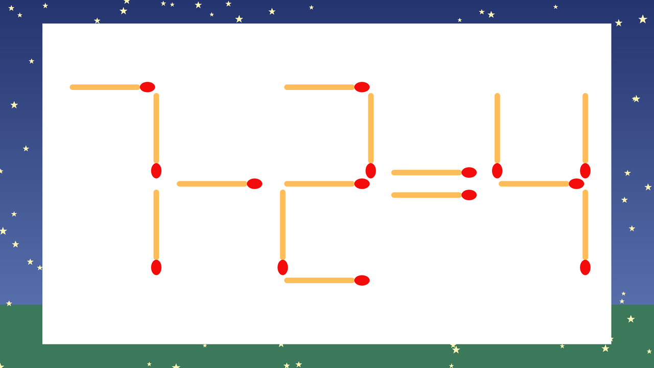 【マッチ棒クイズ】1本だけ動かして正しい式に：7-2=4？