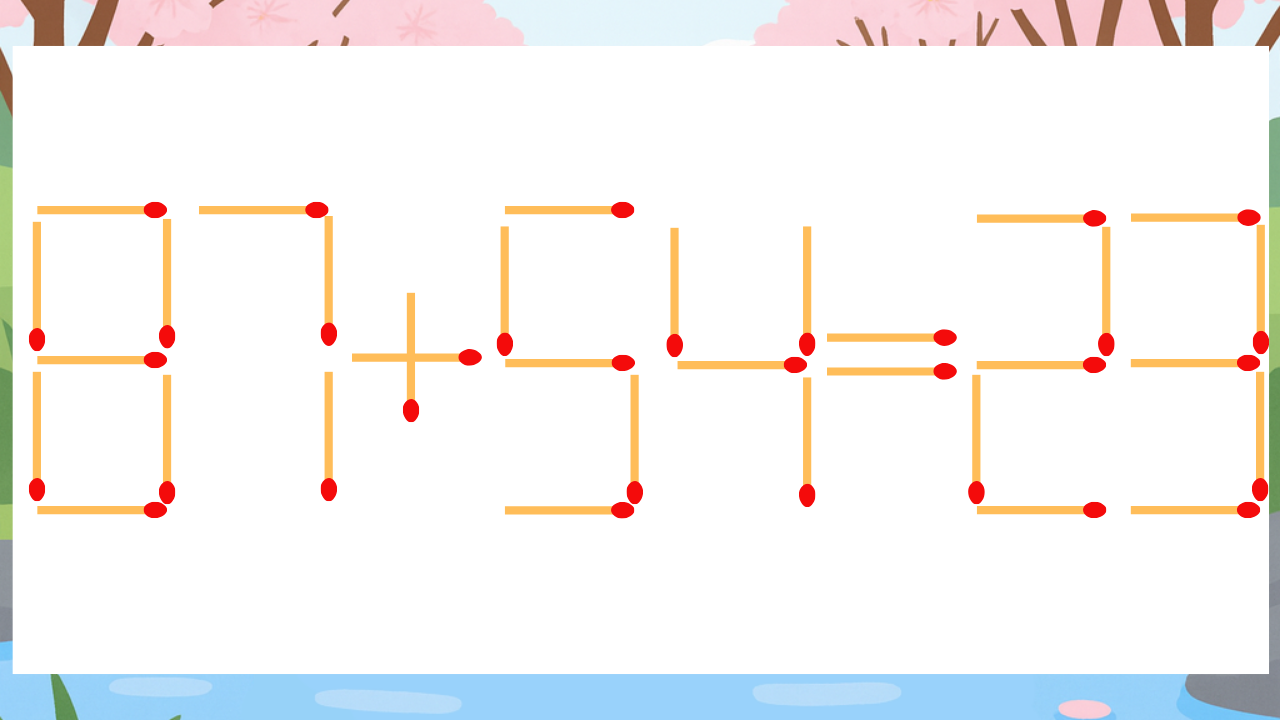 【マッチ棒クイズ】1本だけ動かして正しい式に：87+54=23？