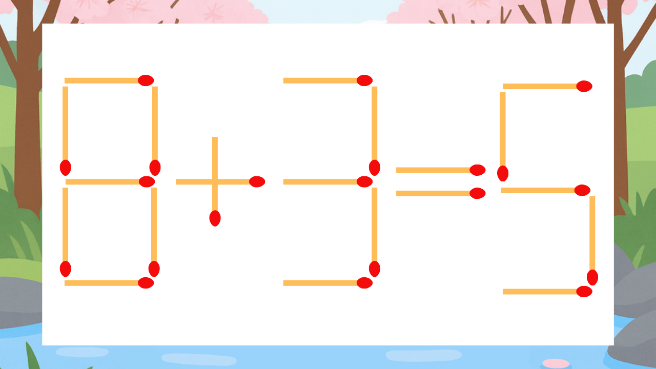 【マッチ棒クイズ】1本だけ動かして正しい式に：8+3=5？