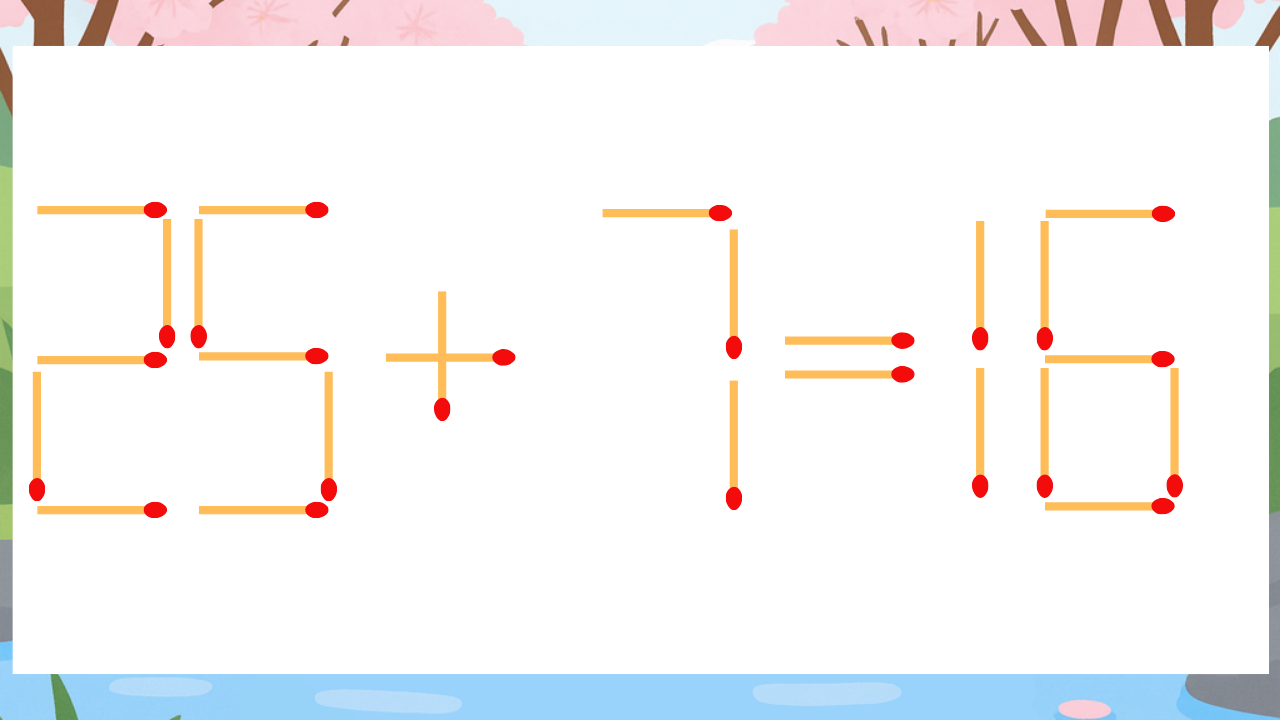 【マッチ棒クイズ】1本だけ動かして正しい式に：25+7=16？