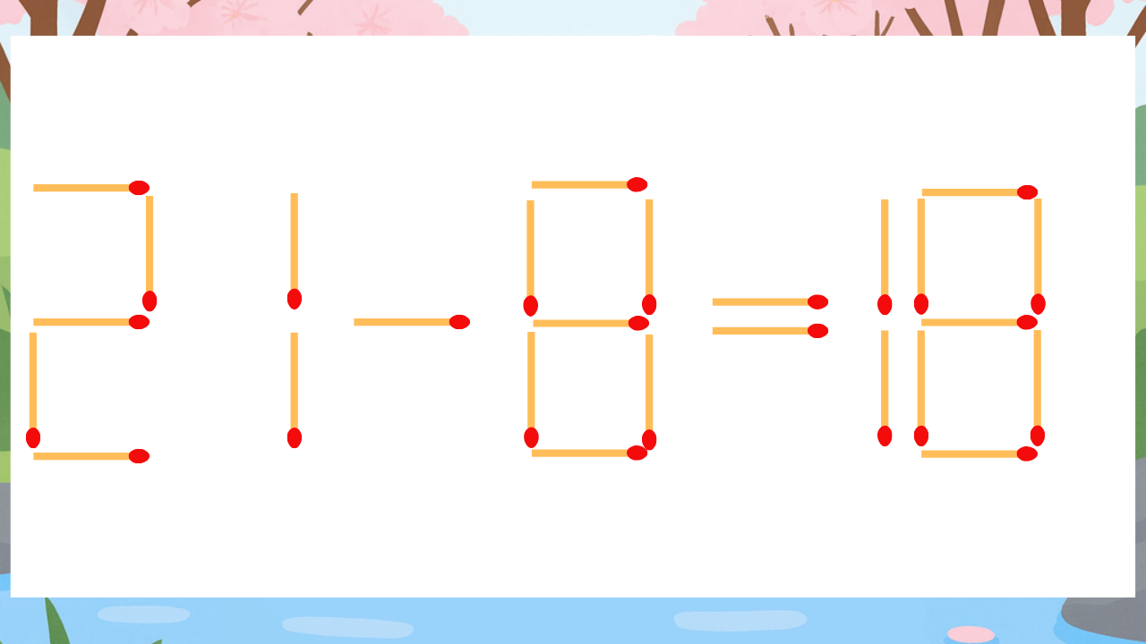 【マッチ棒クイズ】1本だけ動かして正しい式に：21-8=18？