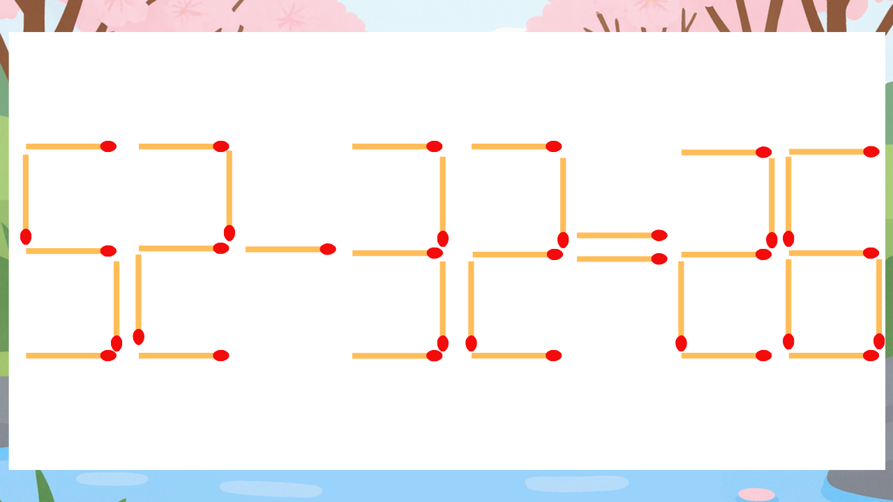 【マッチ棒クイズ】1本だけ動かして正しい式に：52-32=26？の問題イメージ