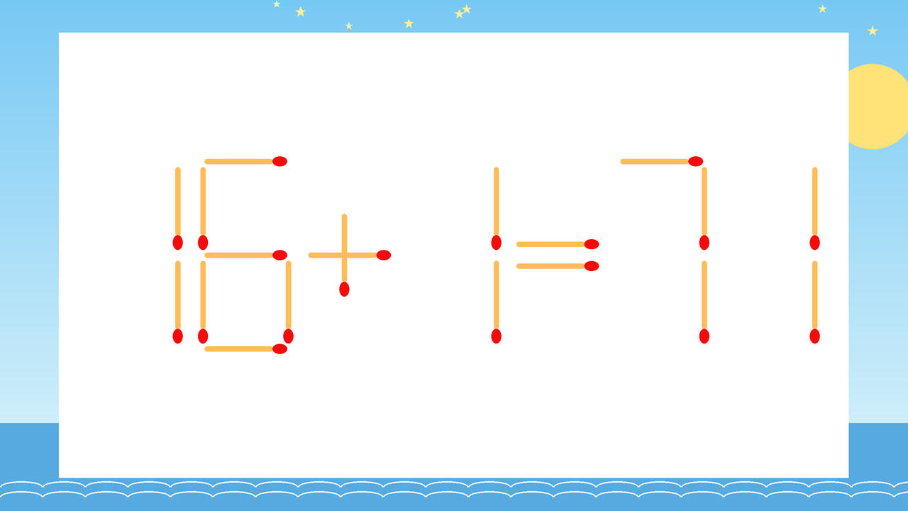 【マッチ棒クイズ】1本だけ動かして正しい式に：16+1=71？の問題イメージ