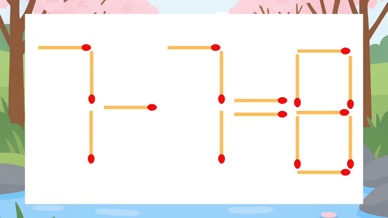 【マッチ棒クイズ】1本だけ動かして正しい式に：7-7=8？