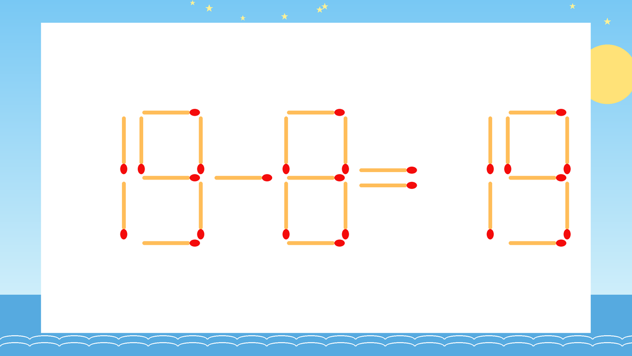 【マッチ棒クイズ】1本だけ動かして正しい式に：19-8=19？