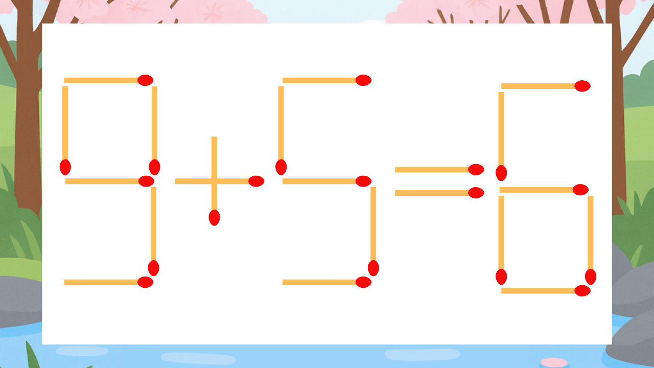 【マッチ棒クイズ】1本だけ動かして正しい式に：9+5=6？