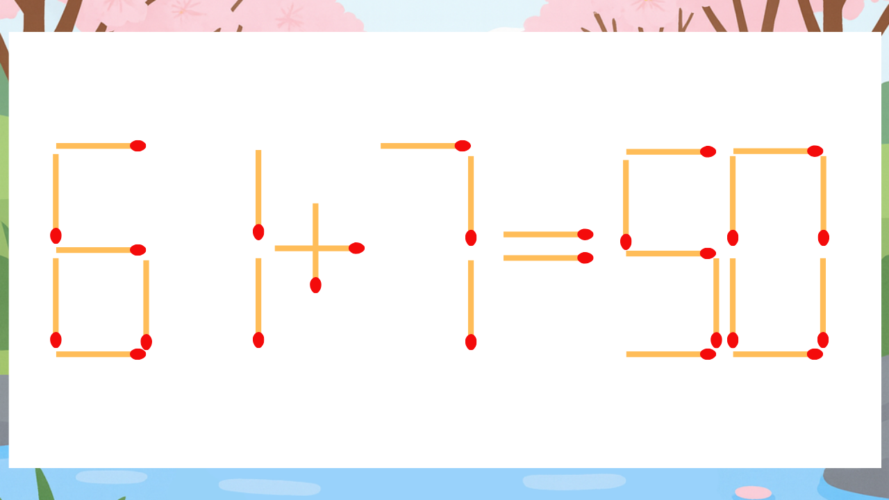【マッチ棒クイズ】1本だけ動かして正しい式に：61+7=50？