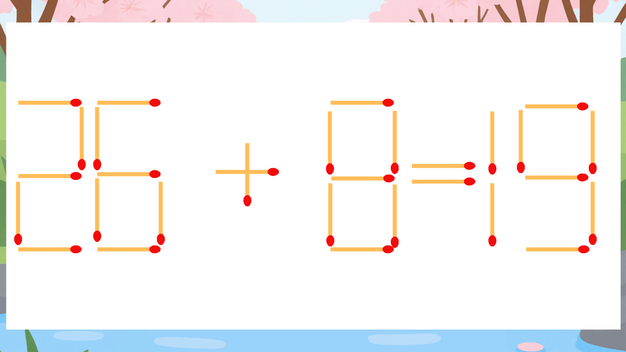 【マッチ棒クイズ】1本だけ動かして正しい式に：26+8=19？