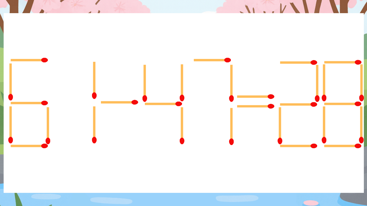 【マッチ棒クイズ】1本だけ動かして正しい式に：61-47=28？の問題イメージ