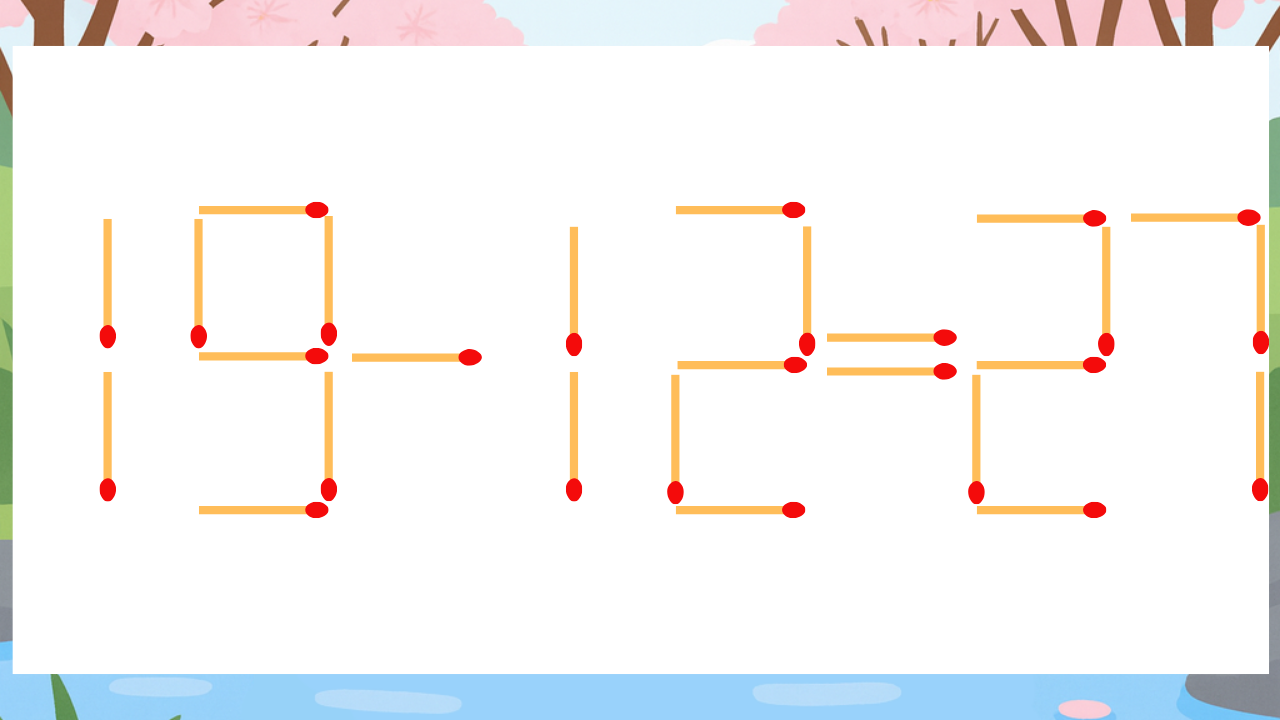 【マッチ棒クイズ】1本だけ動かして正しい式に：19-12=27？