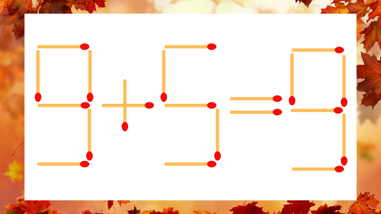 【マッチ棒クイズ】1本だけ動かして正しい式に：9+5=9？