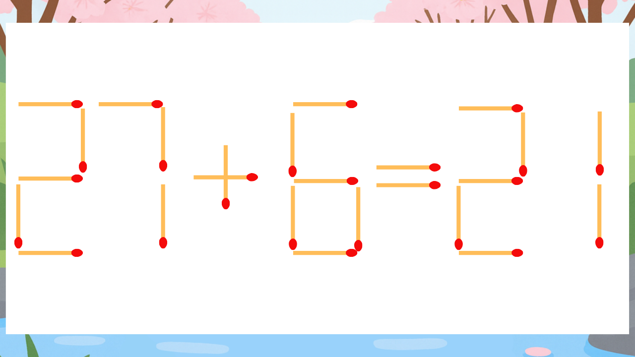 【マッチ棒クイズ】1本だけ動かして正しい式に：27+6=21？