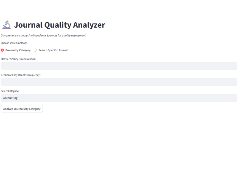 Screenshot of the app Journal Quality Checker