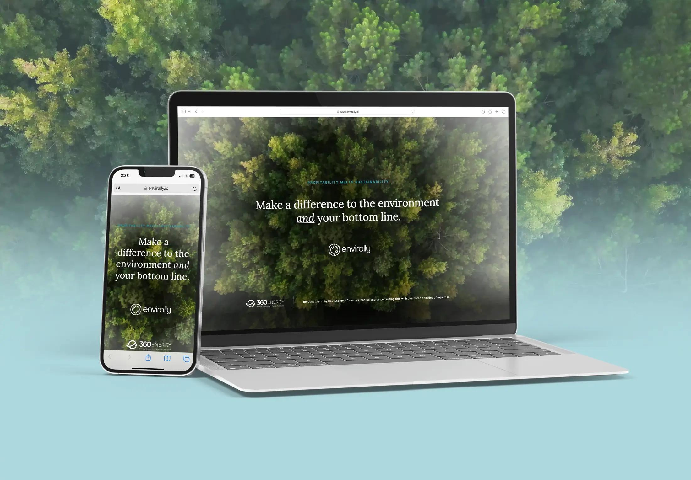 Image of the Envirally website on a computer & iPhone screen.