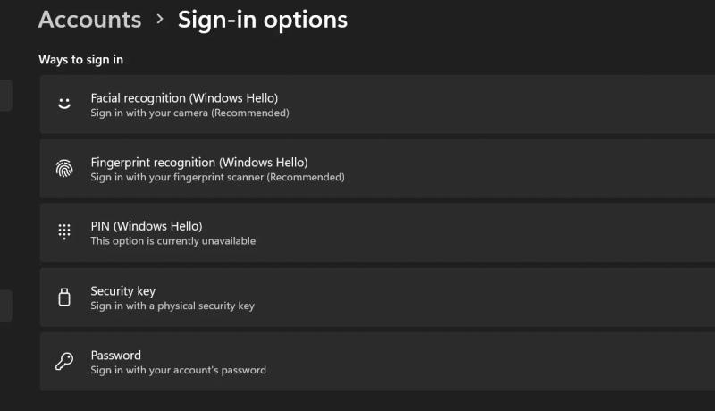Windows Hello setup