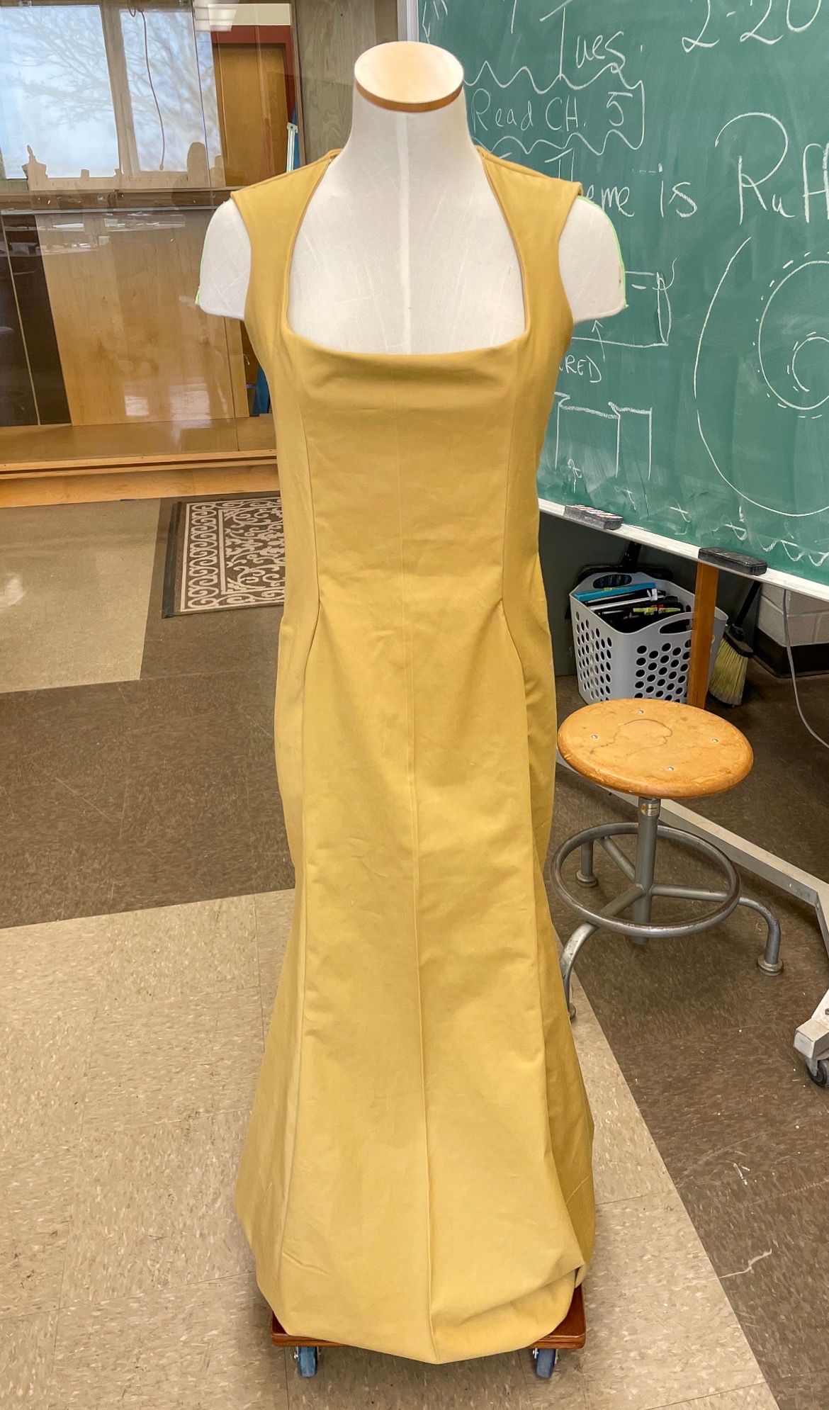 Yellow Satin Dress: Custom yellow satin dress, built from scratch