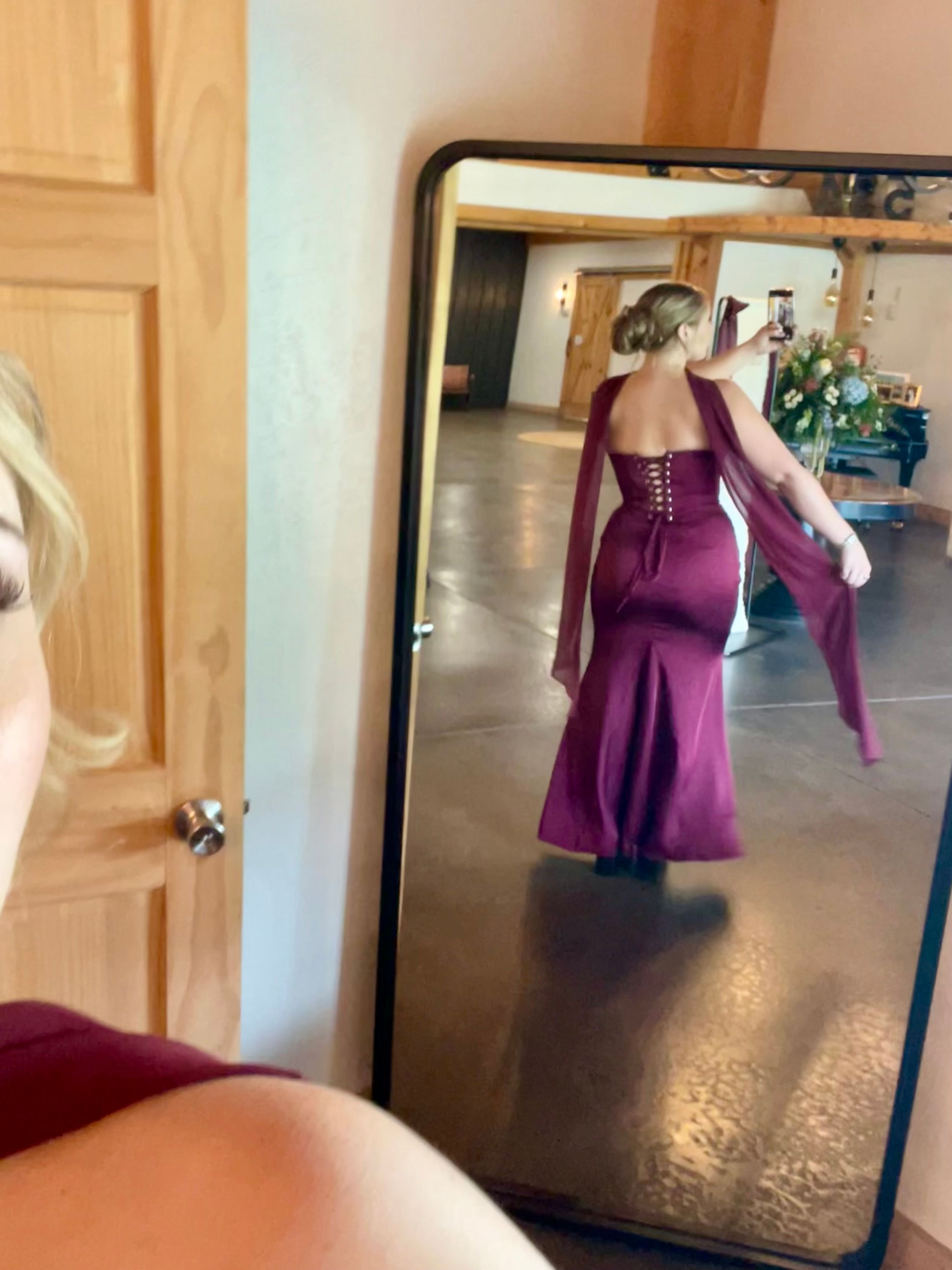 Bridesmaid Dress: Back view: waist taken in and corset closure repaired