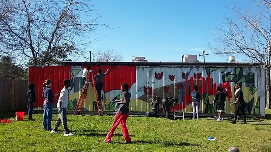 Young people in South Union making a mural