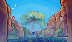 EsperHope game art: a great tree between canyon walls above a lake