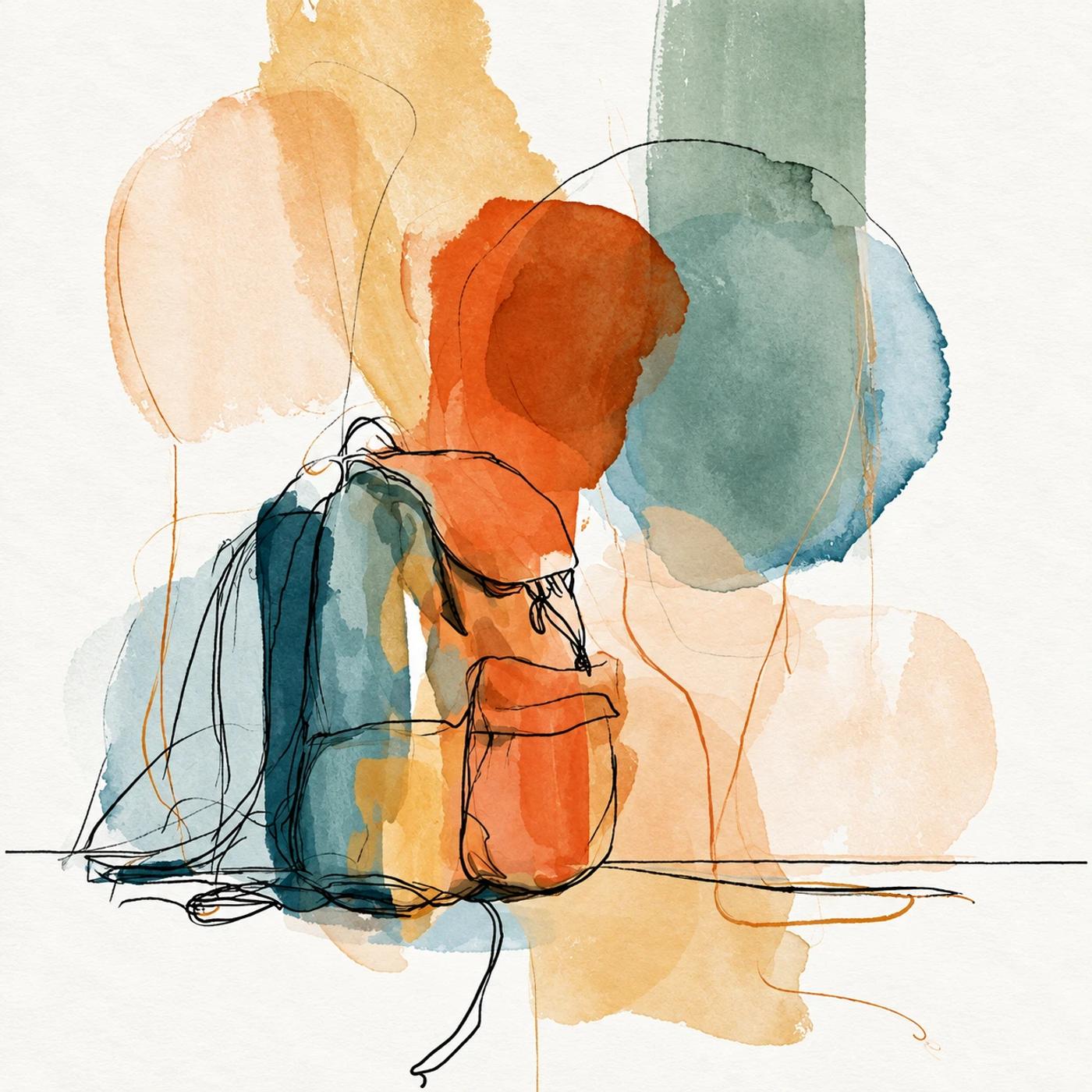 Watercolor illustration of a heavy backpack