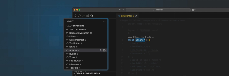 Extension’s sidebar lists all components in the project with their usage counts