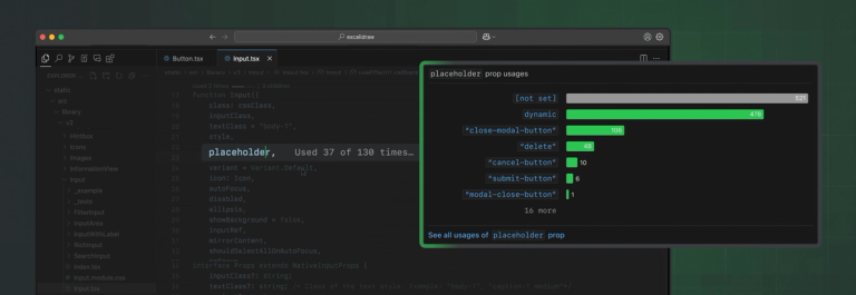 Hovering over a component prop displays a chart of the values passed to it