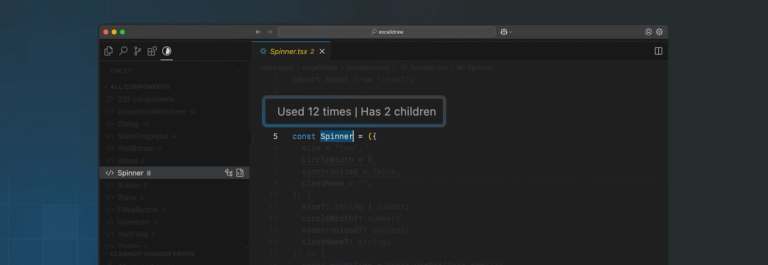 How many times a component is used is displayed on top of its implementation