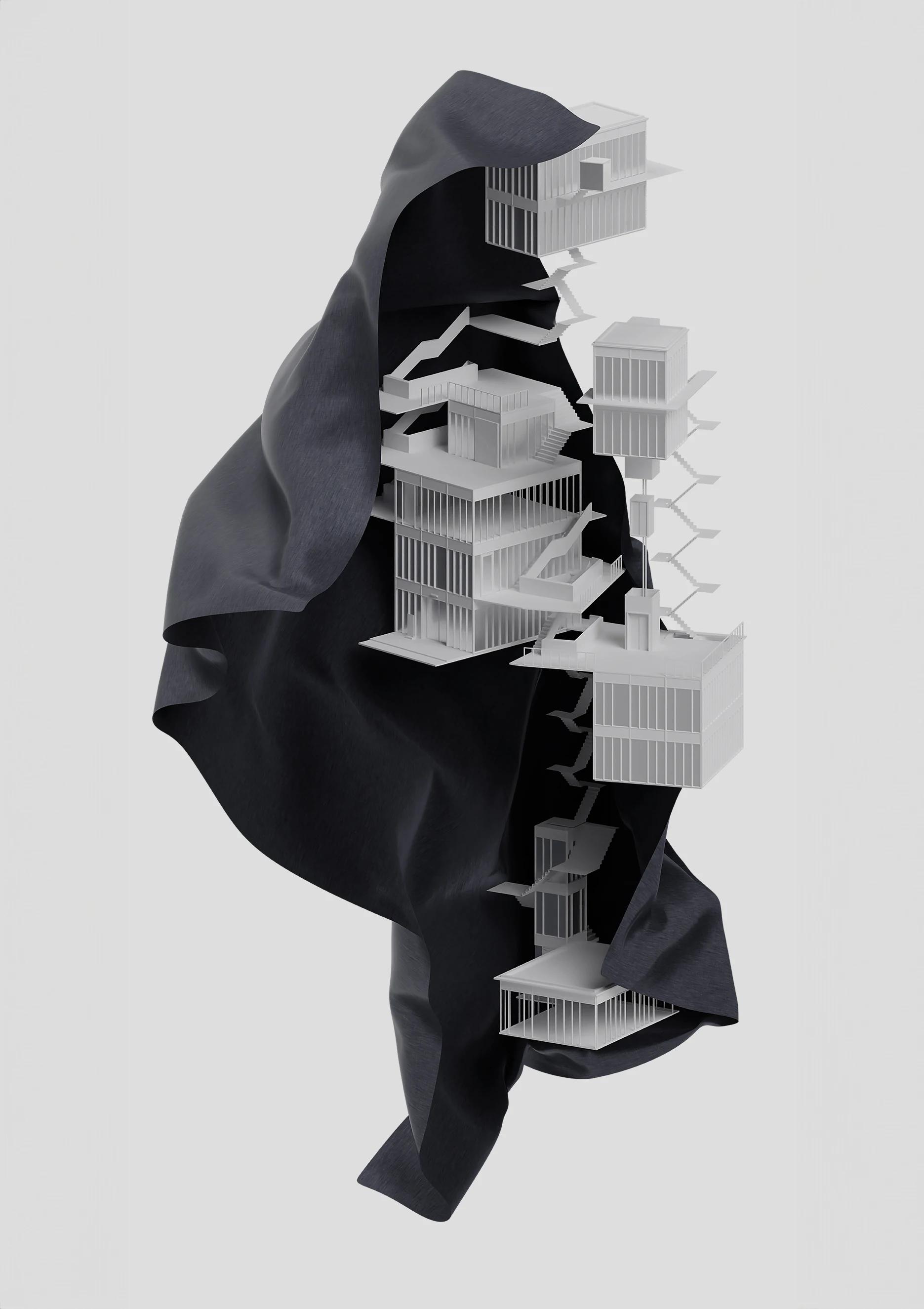 Abstraktes 3D Modell der Fakultät Kommunikationsdesign.