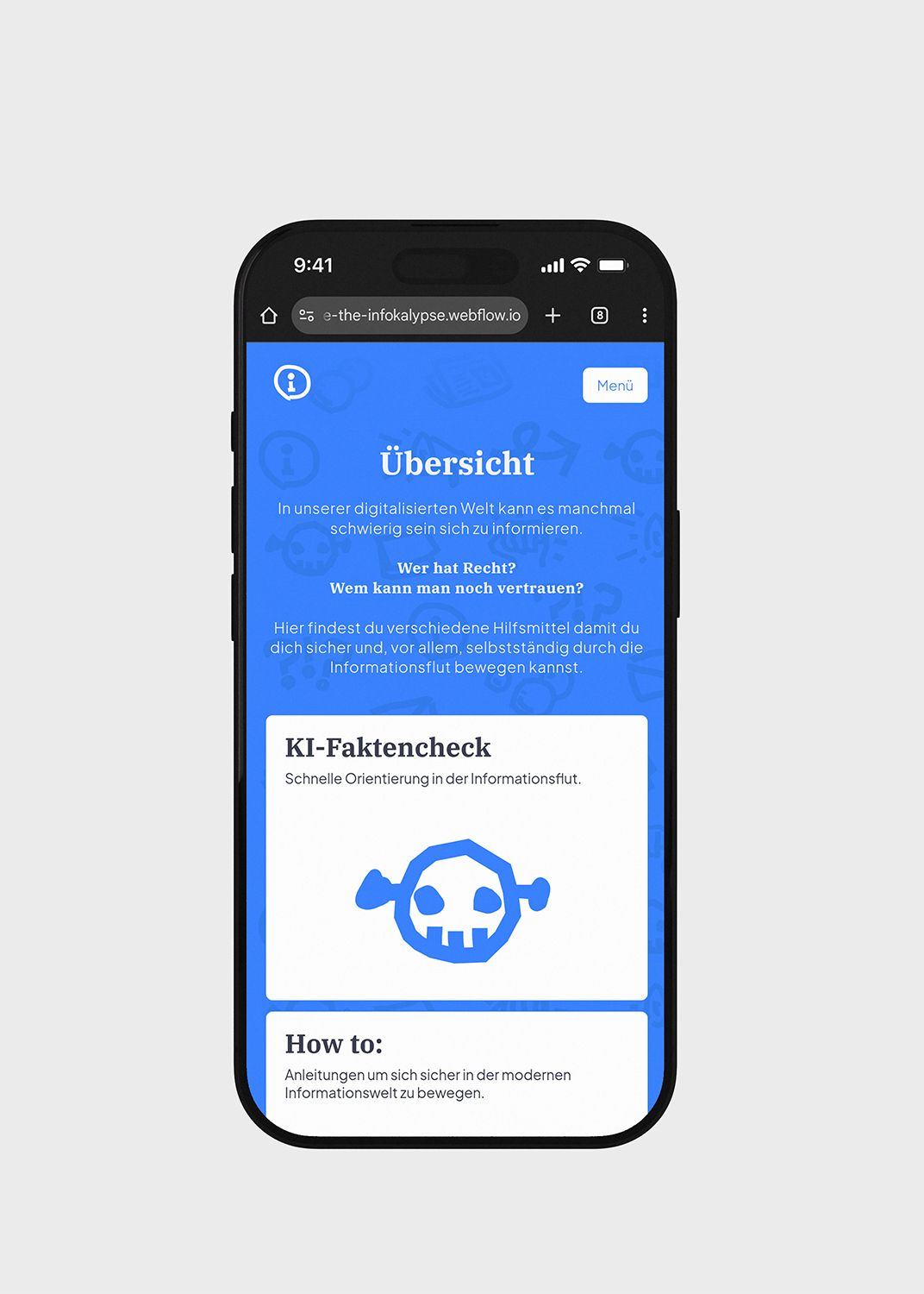 Ein Handy auf der Übersichtsseite des Projekts "How to survive the Infoapocalypse"