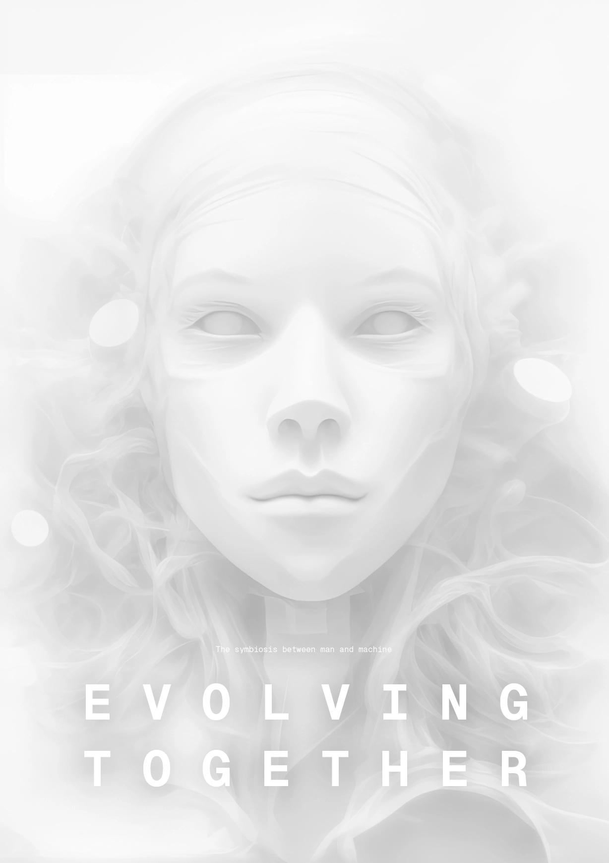 Ein Filmplakat zum Film "Evolving Together". Es ist ein abstraktes menschliches Gesicht zu sehen.