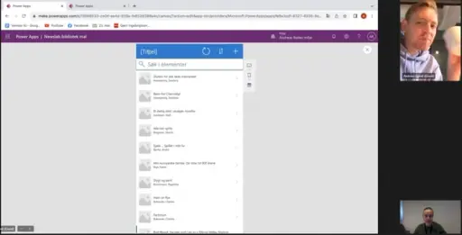 Bøker og titler legger seg i en scrollbar «bibliotekshylle», hentet fra en mal i Power Apps. Enkelt og greit! 