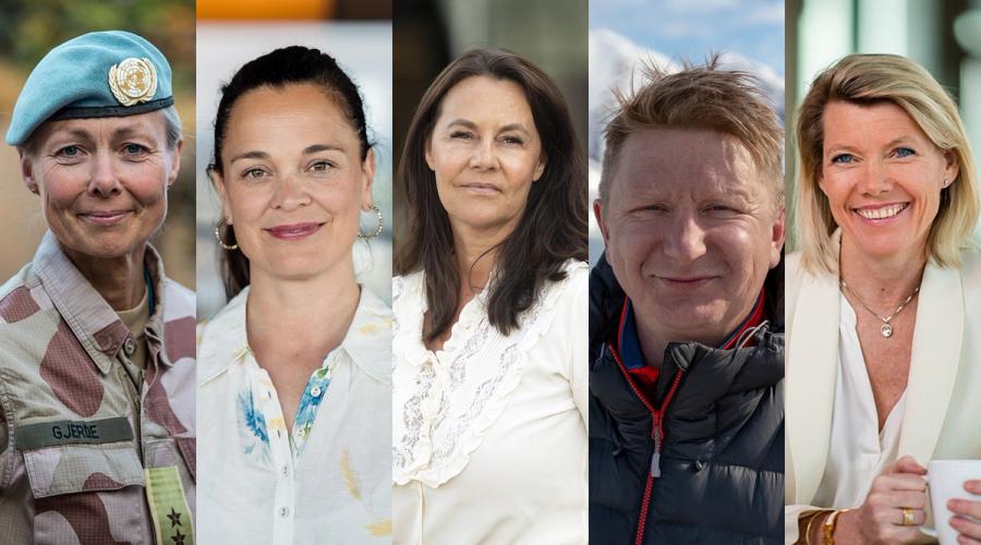Fra venstre: Ingrid Gjerde, sjef for Forsvarsstaben, Liv Dingsør, daglig leder i Digital Norway, Birgitte Engebretsen, administrerende direktør i Telenor, Bjørn Tore Markussen, direktør for teknologi og IKT i Forsvaret og Kjerstin R. Braathen, konsernsjef i DNB. (Foto: Forsvaret, Digital Norway, Telenor og DNB) 