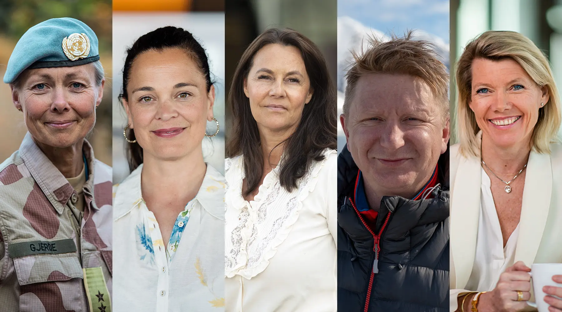 Fra venstre: Ingrid Gjerde, sjef for Forsvarsstaben, Liv Dingsør, daglig leder i Digital Norway, Birgitte Engebretsen, administrerende direktør i Telenor, Bjørn Tore Markussen, direktør for teknologi og IKT i Forsvaret og Kjerstin R. Braathen, konsernsjef i DNB. (Foto: Forsvaret, Digital Norway, Telenor og DNB)