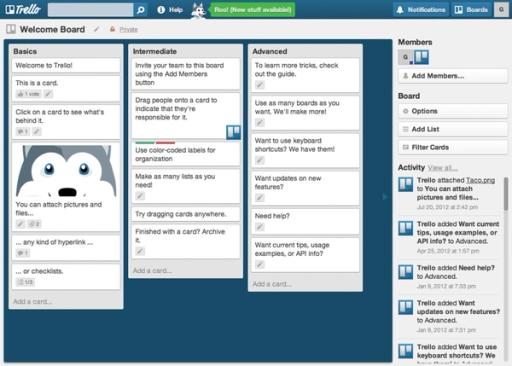 Slik ser en kanban-tavle ut i Trello. Foto: "Trello" av Gustavo da Cunha Pimenta, CC BY-SA 2.0, via Flickr.