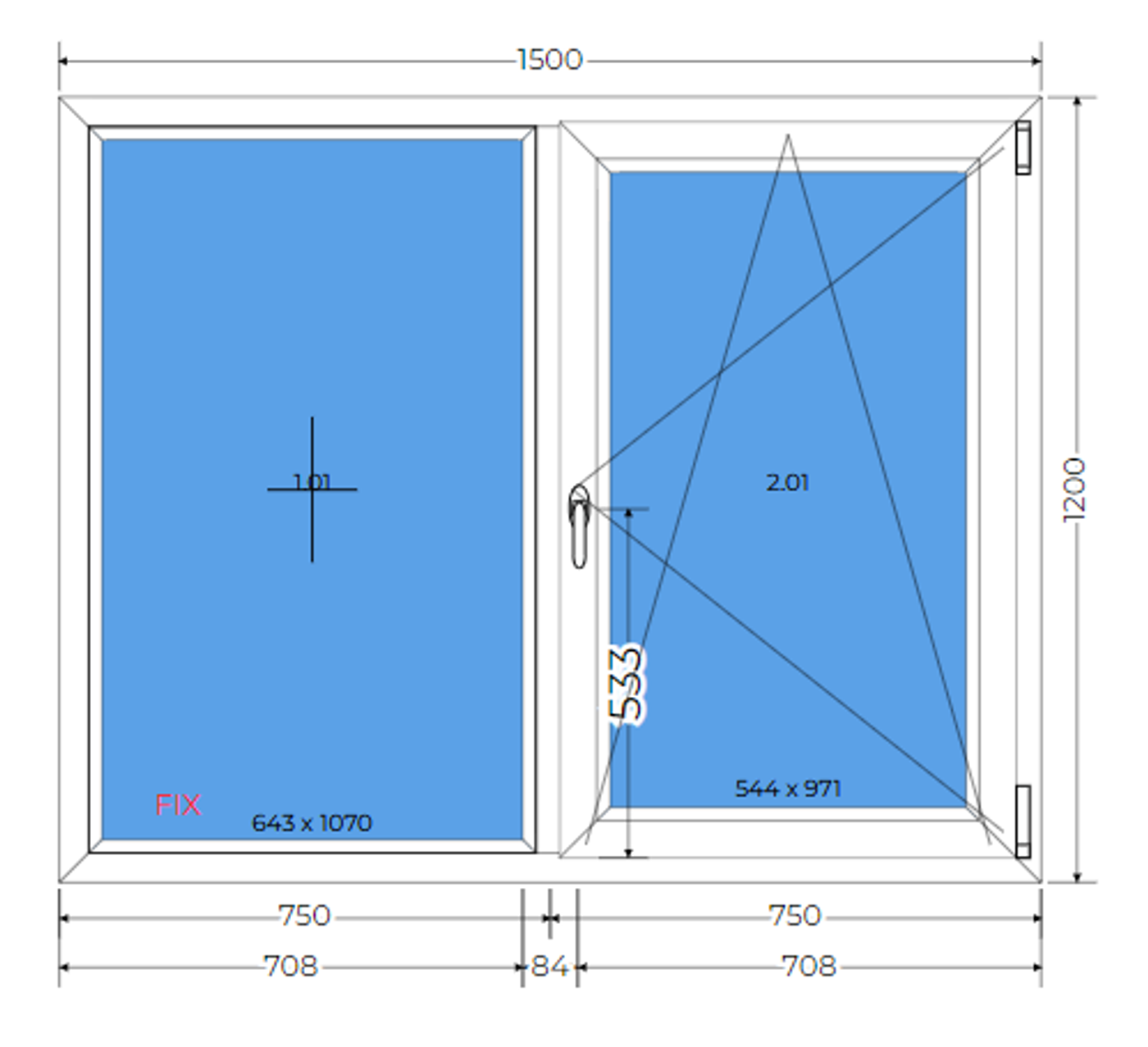 Tilt&turn white triple glazing 40mm window