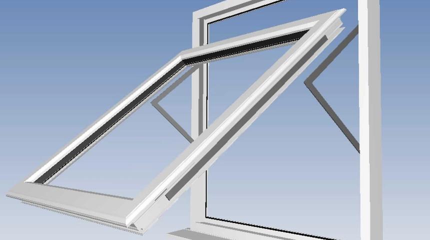 Diagram of a white top-hung window tilted open