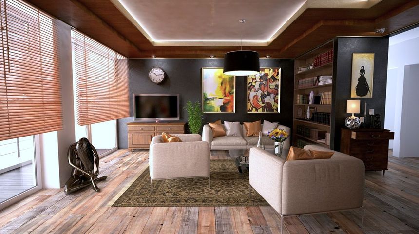 Living room with large windows along one wall