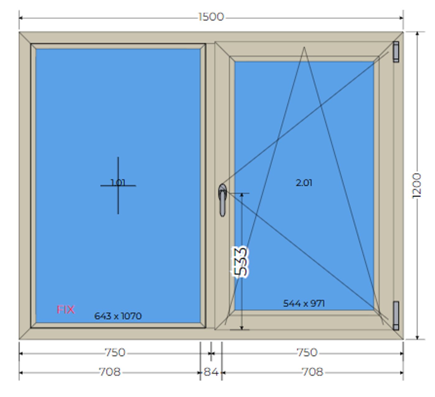Tilt&turn Sheffield Oak triple glazing 40mm window