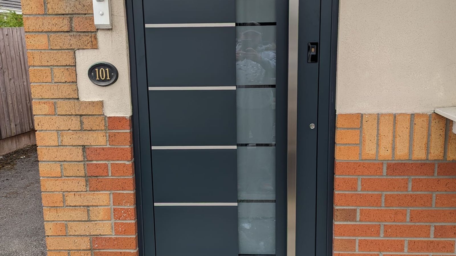 New aluminium entrance doors with fingerprint reader in Stoke-on-Trent