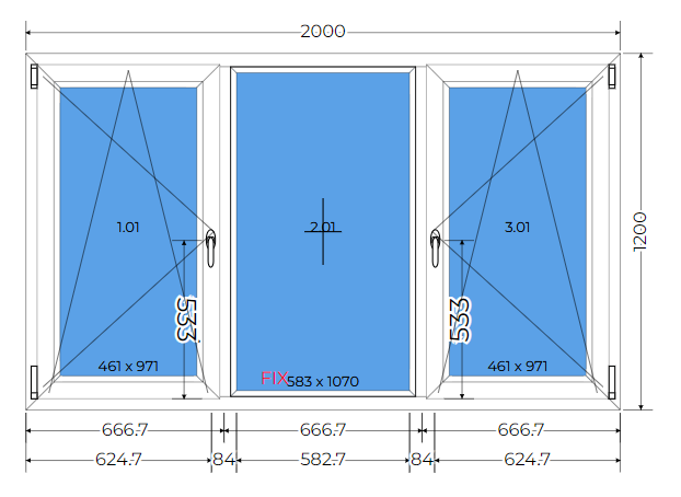 Tilt&turn white triple glazing 40mm window