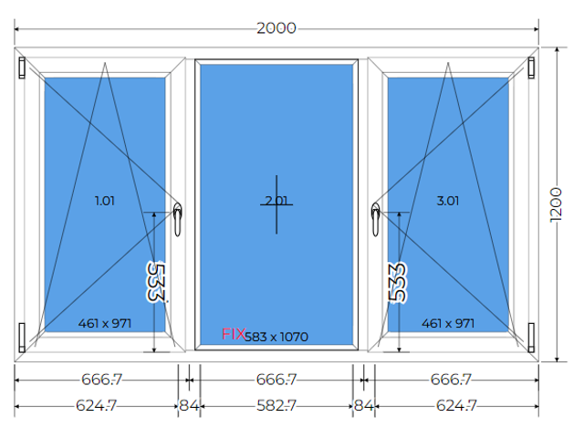 Tilt&turn white triple glazing 40mm window